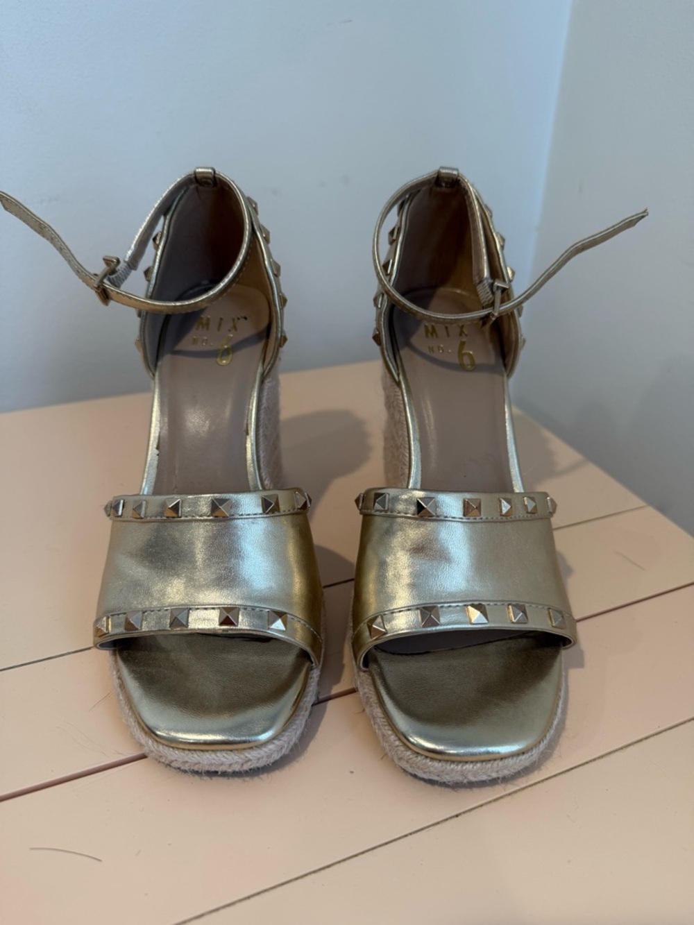 Mix No. 6 Metallic Gold Studded Ankle-Strap Sandals